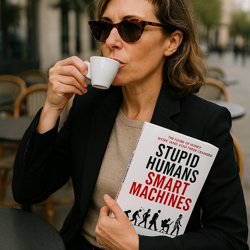Reader with the book at a cafe