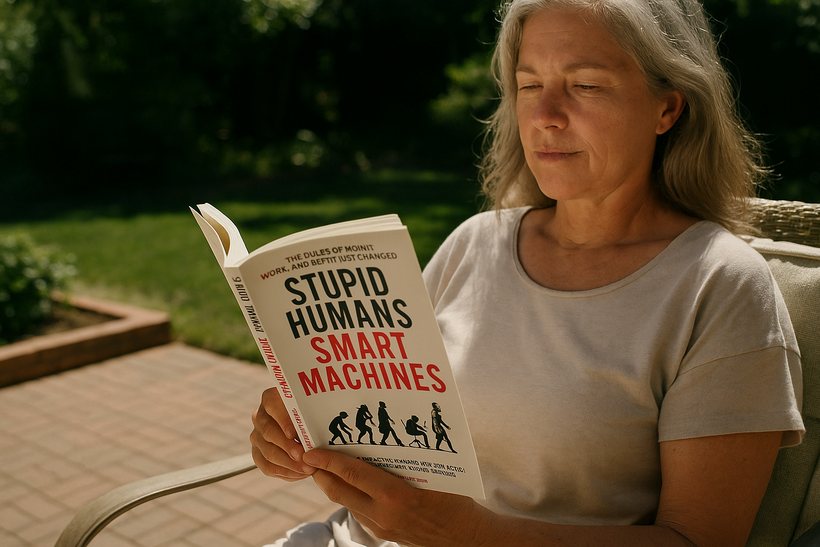 Reader with the book in a garden