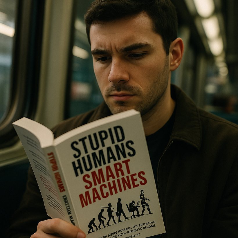 Reader with the book on a train